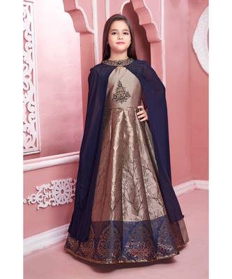 Blue embroidered Polyester kids girl gowns 1