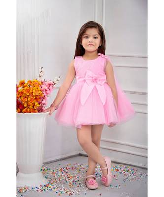 Pink woven satin kids frocks 1