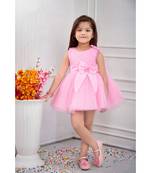 Pink woven satin kids frocks