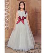 Maroon woven satin kids girl gowns