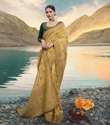 Yellow Embroidered Raw Silk Saree With Blouse 1