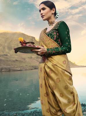 Yellow Embroidered Raw Silk Saree With Blouse 3