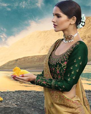 Yellow Embroidered Raw Silk Saree With Blouse 4