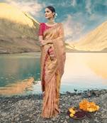 Peach Embroidered Raw Silk Saree With Blouse