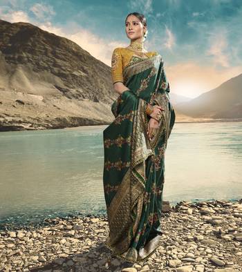 Dark Green Embroidered Raw Silk Saree With Blouse 1