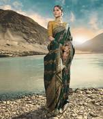 Dark Green Embroidered Raw Silk Saree With Blouse