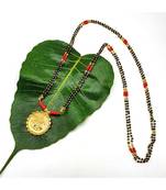 Mangalsutra Golden Lakshmi Coin Pendant Mangalsutra Black Orange Coral Beads Double Line Layer Long Necklace
