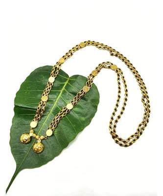 Mangalsutra Golden Vati Pendant Mangalsutra Black Gold Beads Laxmi Coin Double Line Layer Long Chain Necklace 1