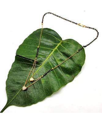 Mangalsutra Multi Strand Gold Plated Double Hain Layer Heart Stone Pendant Black Beads Short Chain Mangalsutra 1
