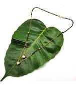 Mangalsutra Multi Strand Gold Plated Double Hain Layer Heart Stone Pendant Black Beads Short Chain Mangalsutra