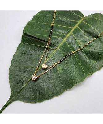 Mangalsutra Multi Strand Gold Plated Double Hain Layer Heart Stone Pendant Black Beads Short Chain Mangalsutra 2