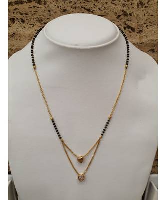 Mangalsutra Multi Strand Gold Plated Double Hain Layer Heart Stone Pendant Black Beads Short Chain Mangalsutra 3