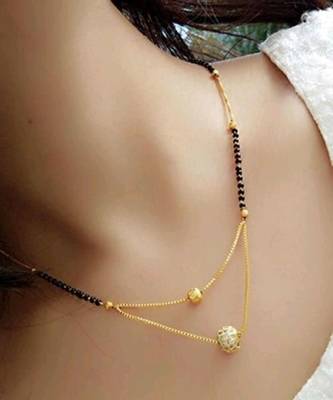 Mangalsutra Multi Strand Gold Double Hain Layer Mani Kanthi Stone Pendant Black Beads Short Chain Mangalsutra 1