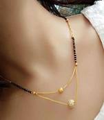 Mangalsutra Multi Strand Gold Double Hain Layer Mani Kanthi Stone Pendant Black Beads Short Chain Mangalsutra