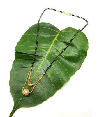 Mangalsutra Multi Strand Gold Double Hain Layer Mani Kanthi Stone Pendant Black Beads Short Chain Mangalsutra 2