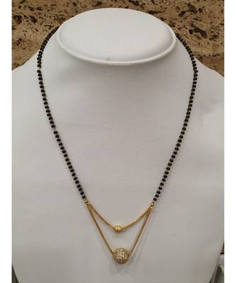 Mangalsutra Multi Strand Gold Double Hain Layer Mani Kanthi Stone Pendant Black Beads Short Chain Mangalsutra 4