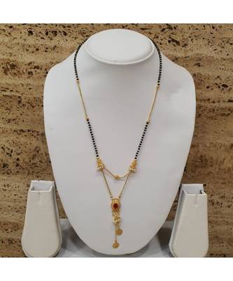 Mangalsutra Multi Strand Gold Double Hain Layer Round Shape Red Stone Pendant Black Beads Chain Mangalsutra 3