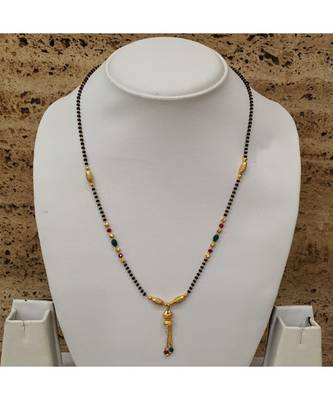 Mangalsutra  Golden Ball Pendant Latkan Multicolor Black Beads Single Line Layer Short Mangalsutra Necklace 3