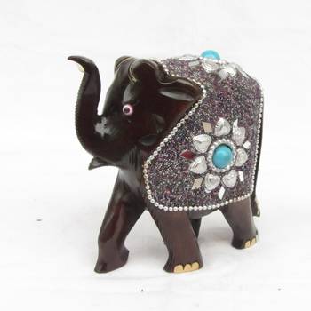 Decorative Elephant coated with Silver and Blue Stone 1