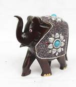 Decorative Elephant coated with Silver and Blue Stone