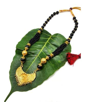 Mangalsutra Traditional Antique Golden Pendant Mangalsutra Black Big Bead Multi Strand Layer Short Necklace 1