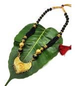 Mangalsutra Traditional Antique Golden Pendant Mangalsutra Black Big Bead Multi Strand Layer Short Necklace