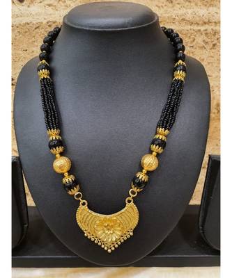 Mangalsutra Traditional Antique Golden Pendant Mangalsutra Black Big Bead Multi Strand Layer Short Necklace 3