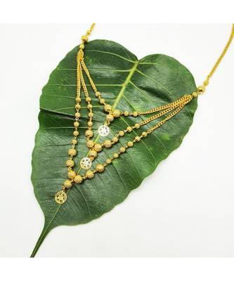 Necklace Multi Strand Gold Plated Triple Hain 3 Layer Gundla Mala Big Golden Mani Pendant Chain Mangalsutra 2
