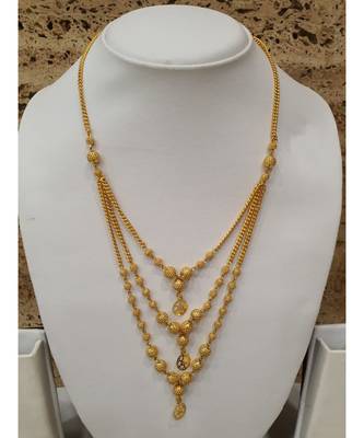 Necklace Multi Strand Gold Plated Triple Hain 3 Layer Gundla Mala Big Golden Mani Pendant Chain Mangalsutra 3