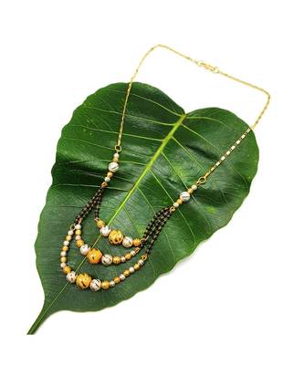 Necklace Multi Strand Gold Plated Triple Hain 3 Layer Gundla Mala Big Golden Mani Black Beads Chain Mangalsutra 1