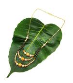 Necklace Multi Strand Gold Plated Triple Hain 3 Layer Gundla Mala Big Golden Mani Black Beads Chain Mangalsutra