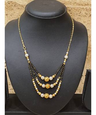 Necklace Multi Strand Gold Plated Triple Hain 3 Layer Gundla Mala Big Golden Mani Black Beads Chain Mangalsutra 2