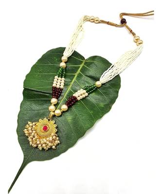 Necklace Multi Strand Golden Pendant With Pink Stone Multicolor Bead Mala Multi Layer Mangalsutra Jewellery 1