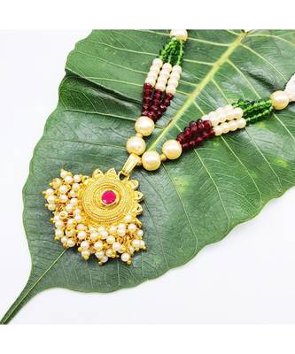 Necklace Multi Strand Golden Pendant With Pink Stone Multicolor Bead Mala Multi Layer Mangalsutra Jewellery 2
