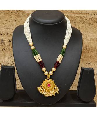 Necklace Multi Strand Golden Pendant With Pink Stone Multicolor Bead Mala Multi Layer Mangalsutra Jewellery 3
