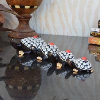 Set of 4 Wooden Jewelled Tortoise 2