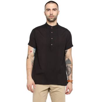 Black Plain Cotton Stitched Short Kurta 1