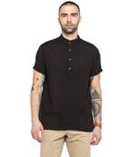 Black Plain Cotton Stitched Short Kurta