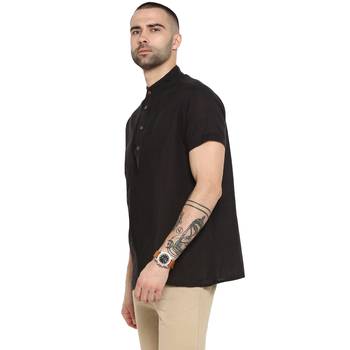 Black Plain Cotton Stitched Short Kurta 3