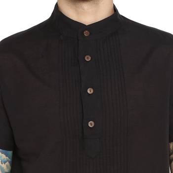 Black Plain Cotton Stitched Short Kurta 5