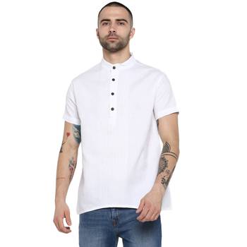 White Plain Cotton Stitched Short Kurta 1