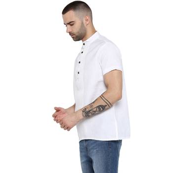 White Plain Cotton Stitched Short Kurta 3