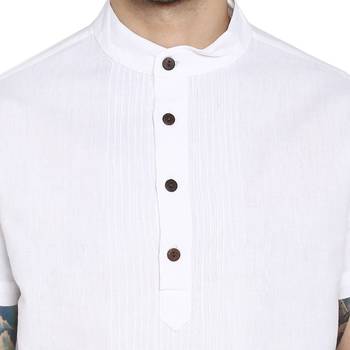 White Plain Cotton Stitched Short Kurta 5