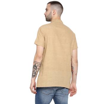 Beige Plain Cotton Stitched Short Kurta 2