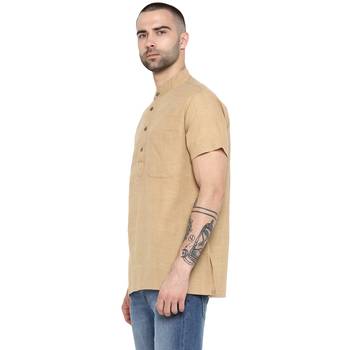 Beige Plain Cotton Stitched Short Kurta 3