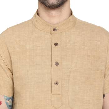 Beige Plain Cotton Stitched Short Kurta 5