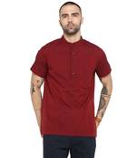 Red Woven Cotton Stitched Short Kurta