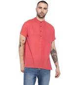 Pink Plain Cotton Stitched Short Kurta