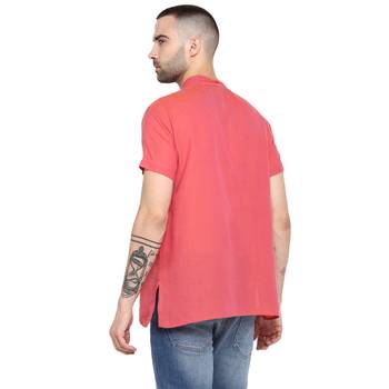 Pink Plain Cotton Stitched Short Kurta 2