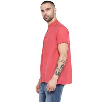 Pink Plain Cotton Stitched Short Kurta 3